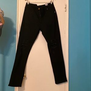 Mens black Stretch jeans with holes